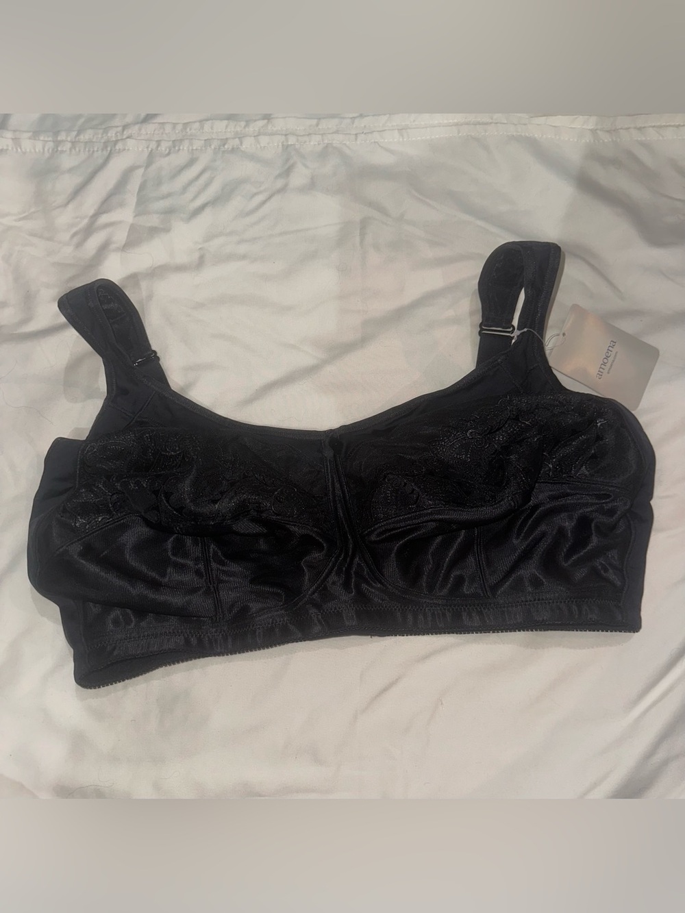 Amoena Black Full-Coverage Support Bra with Embroidery
